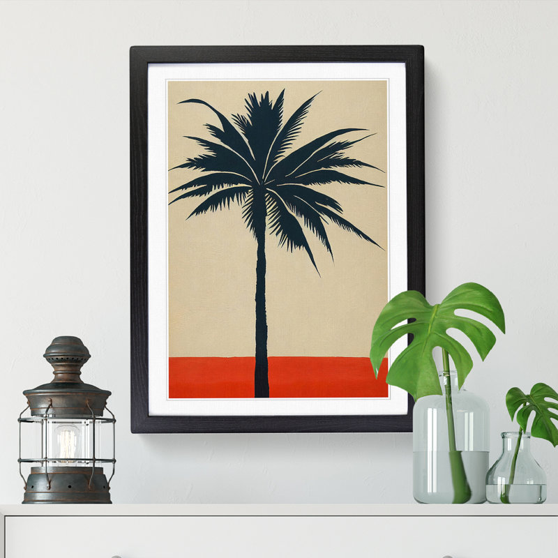 Palm Tree Sgraffito - Single Picture Frame Painting, Black, 64cm H x 46cm W x 2cm D