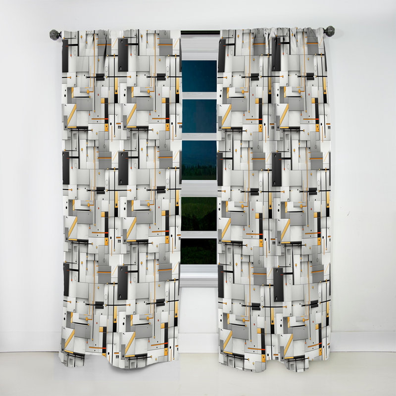 Motif quadrant gris béton I - Rideau moderne - Velours obscurcissant - 1 panneau, L 52 po x L 120 po
