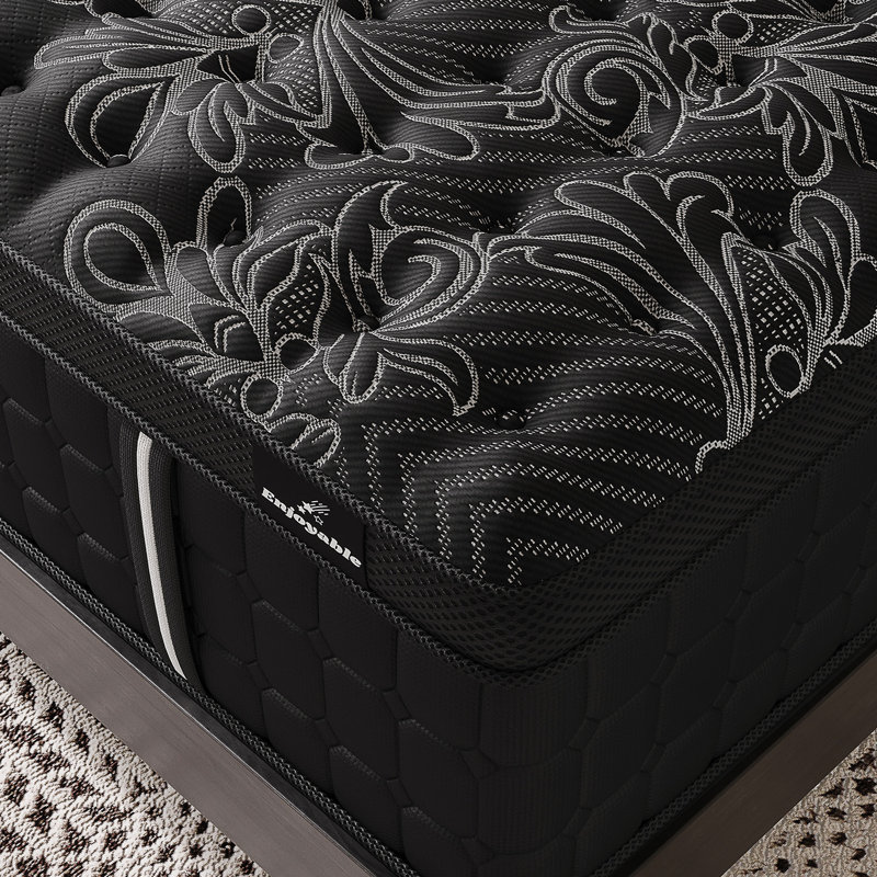 Matelas hybride mi-ferme de 35,5 cm (14 po) avec surmatelas Euro Top en mousse à mémoire de forme et gel rafraîchissant, et ressorts ensachés, livré dans une boîte.