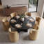Ensemble de table de salle à manger ronde en placage de bois de 60 pouces avec 6 chaises en velours et roulettes dissimulées-477598873