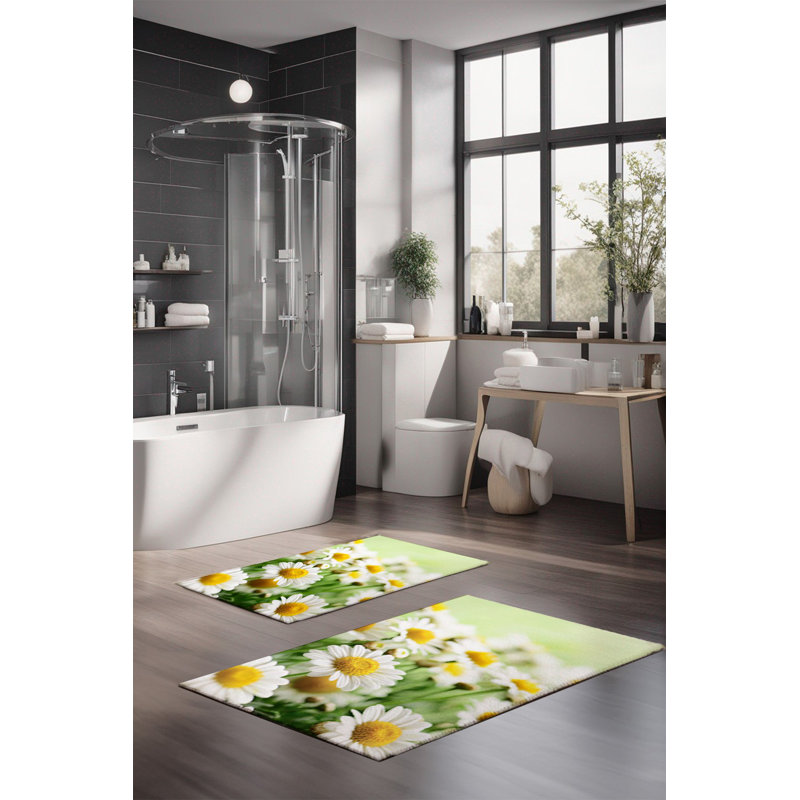 Eakly Luxury Bathmat Set (2 Pieces), 100% Polyester, 16.0 x 23.6 inches & 23.6 x 39.4 inches | Non-Slip Antibacterial Design, 0.3 in Pile Height | Machine Washable, Durable & Easy to Clean | Ideal for Bathroom Décor