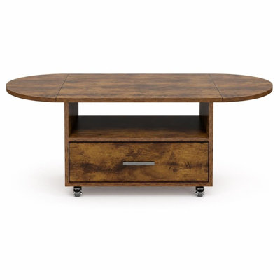  Table basse ovale en bois rustique brun avec tiroir de rangement, table à roulettes sur roulettes pour le salon, L 47,2 po x l 23,6 po x H 17,7 po