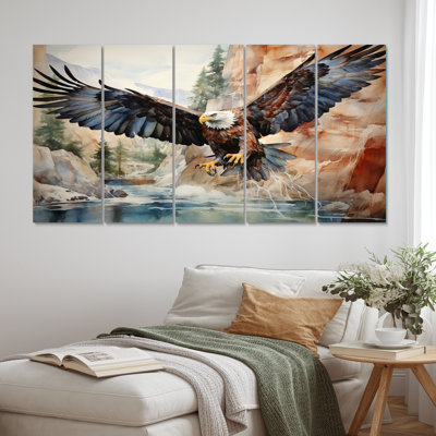 Western Canyon Eagle Echoes II - Western Wall Art Living Room - 5 Equal Panels