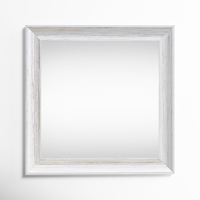 Aybar Solid Wood Flat Wall Mirror, 32.5" H x 32.5" W, White