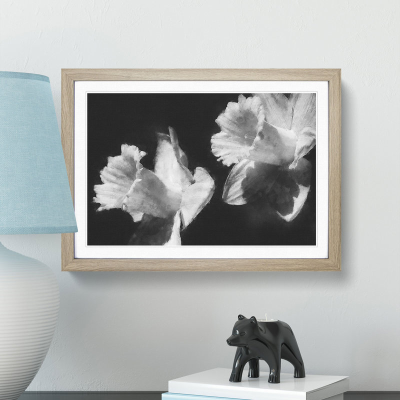 Pair Of Daffodils - Single Picture Frame Print on MDF, Oak, 33cm H x 45cm W x 2cm D