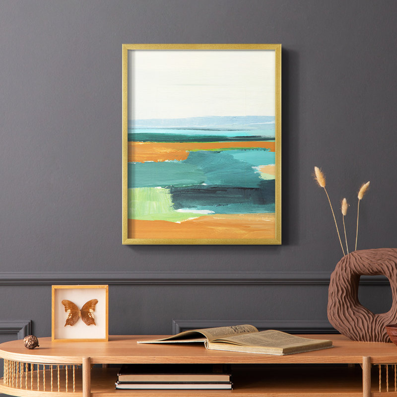 Turquoise et orange I, reproduction encadrée - bois massif, H 14 po x l 11 po