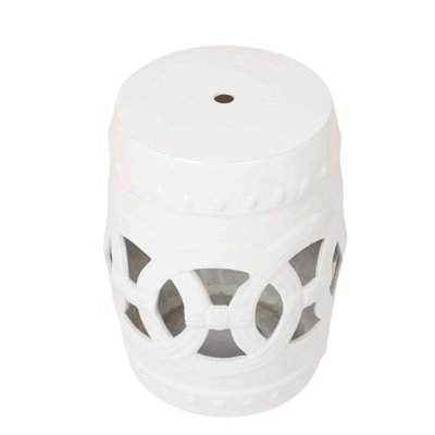 10.5" X 17" Glazed Ceramic Drum Stool - Indoor/Outdoor Side Table