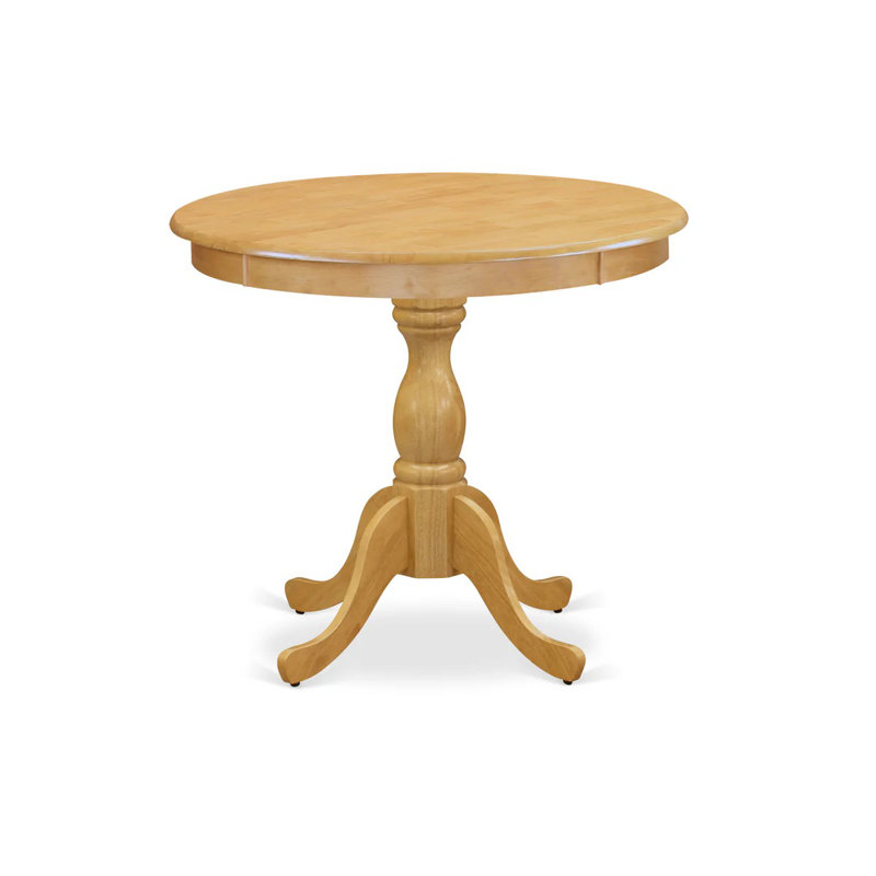 3 Piece Dining Table Set Includes 1 Round Pedestal Dining Table and 2 Oak Dining Room Chairs with Slatted Back - Oak Finish