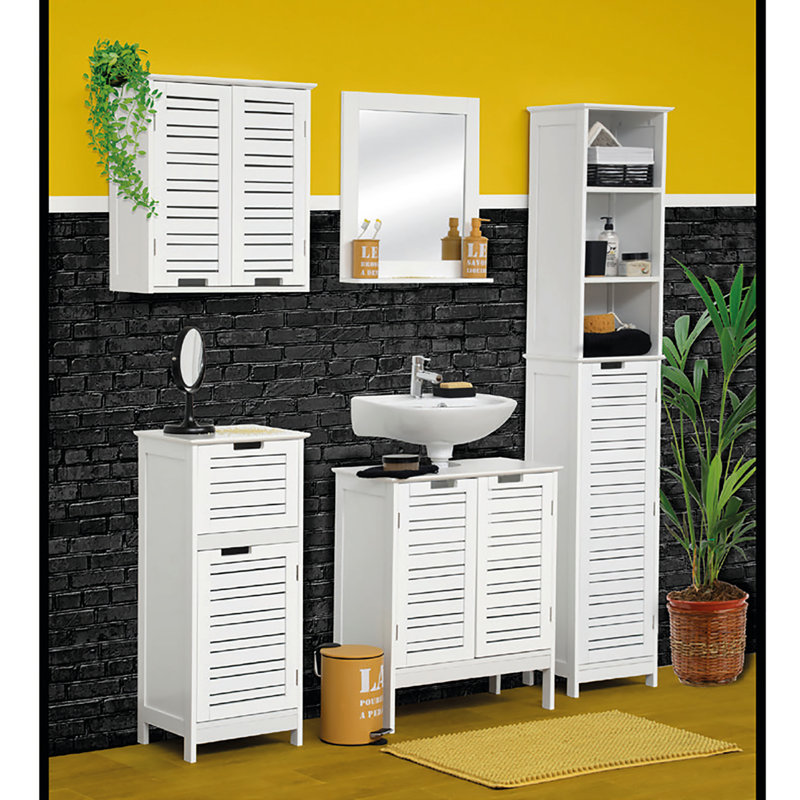 White MDF Under Sink Bathroom Cabinet with Louvered Doors