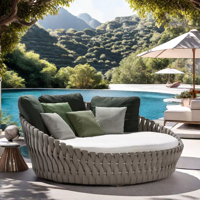 Waterproof Fabric Patio Daybed 62.99'' Wide Circle Patio Daybed with Cushions