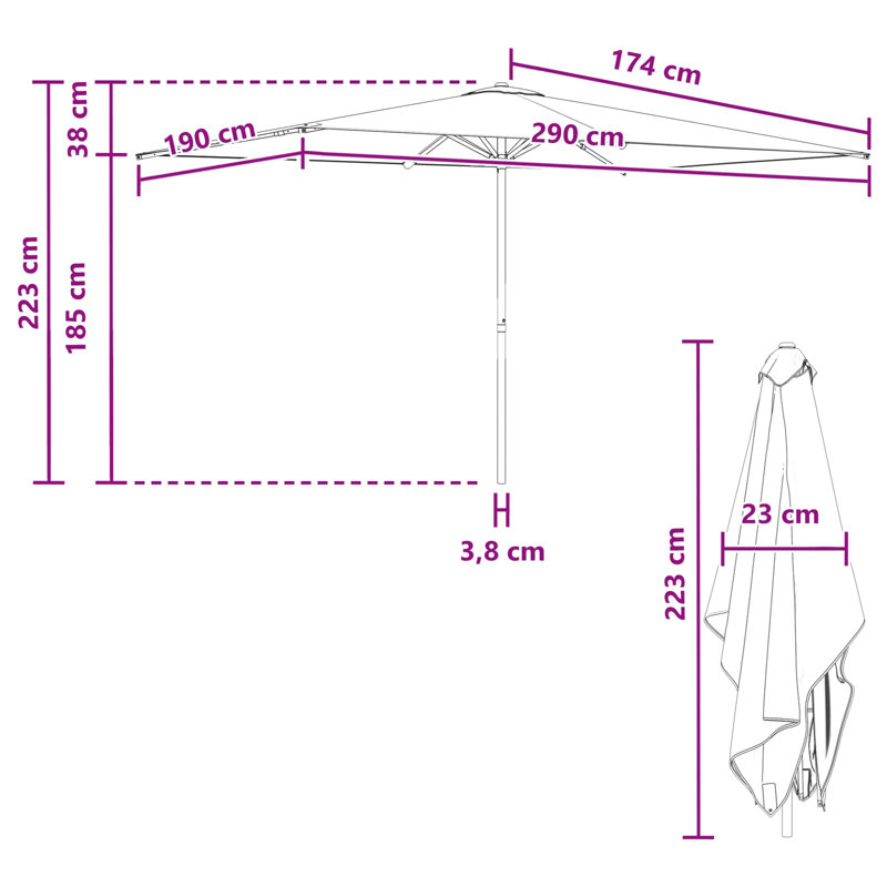 290cm Beach Parasol, White Striped