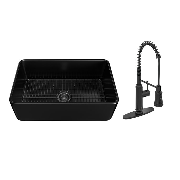 30"L x 18'' W Single Bowl Fireclay Farmhouse Kitchen Sink with 3 Modes and Touchless Kitchen Faucet