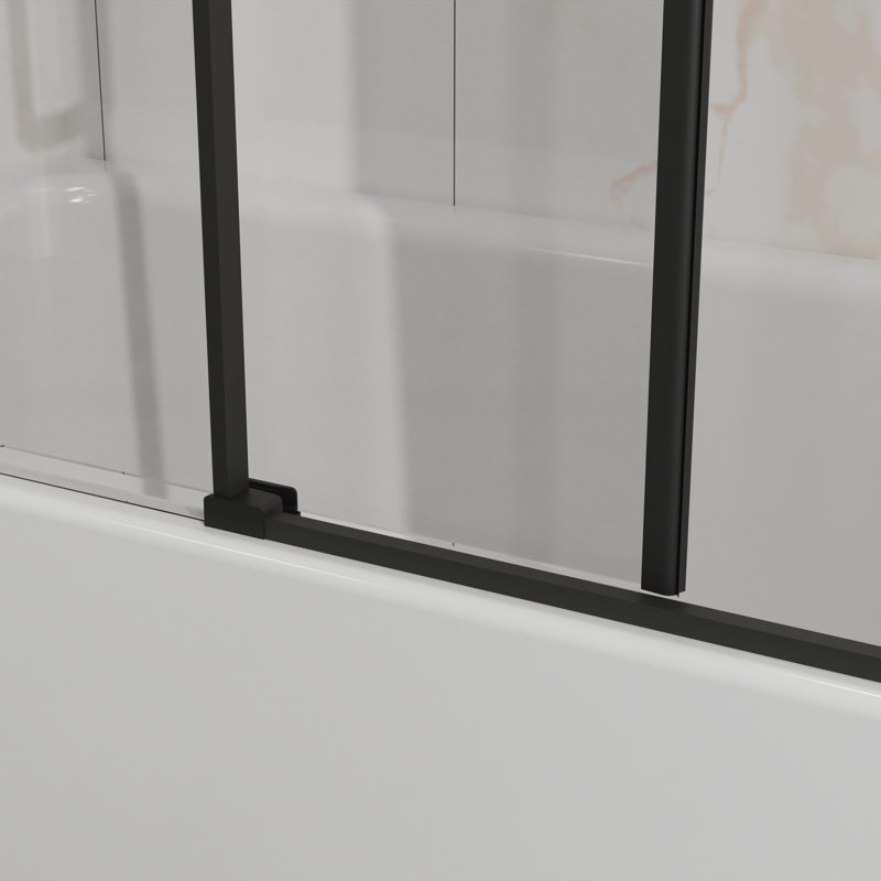 Leo 56'' - 60'' W x 58'' H  Single Sliding Semi-Frameless Bathtub Door Wtih 1/4''(6mm) Clear Tempered Glass, Matte Black