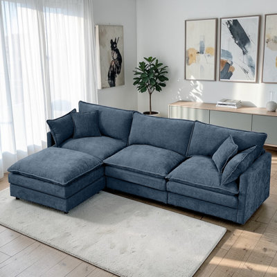 Canapé modulaire en L revêtu de L 102 po avec coussins en mousse compressée avec repose-pieds mobile Brooklington