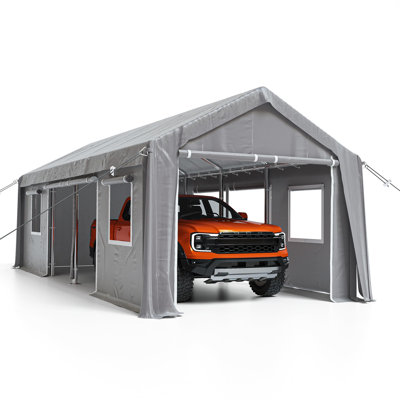 Heavy Duty 10x20 FT Portable Carport Canopy Garage - Waterproof PE Cover, 4 Windows, 2 Roll-Up Side Doors, Outdoor Weatherproof Vehicle Shelter, UV Protection, Replacement Sidewalls
