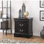 Table de chevet moderne noire élégante - rangement à 2 tiroirs avec queue d'aronde française et glissières en métal, poignées en nickel brossé pour la chambre à coucher-1202802856