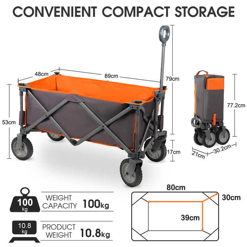 Brynley Camping with Wheels Folding Garden Carts, Orange