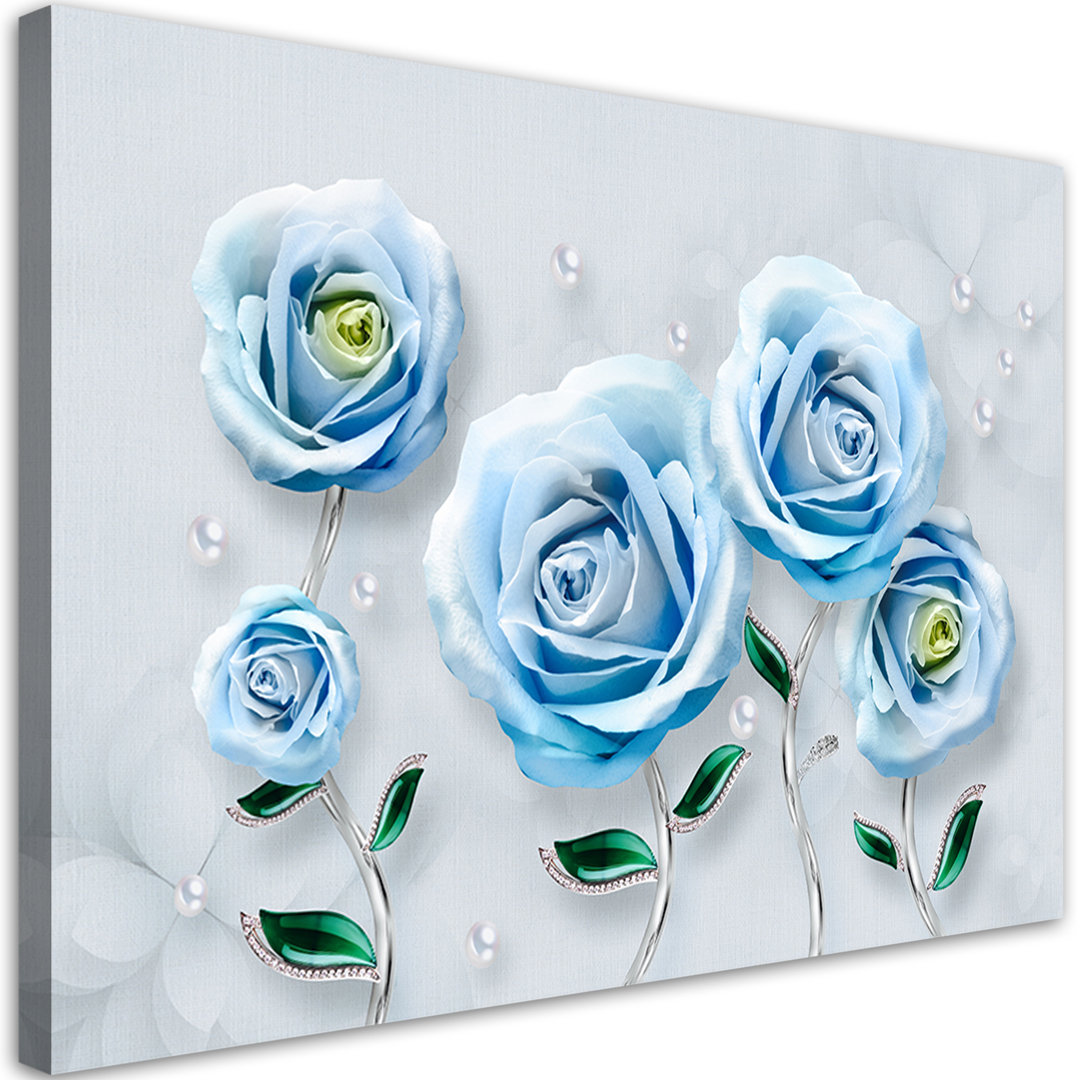 Leinwandbild Blaue Rosen in 3D