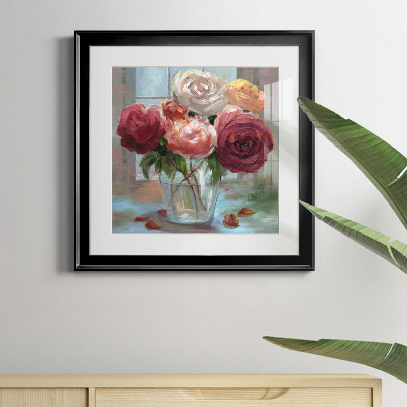 Rose Society - Reproduction d'art sur toile encadrée, H 26,5 po x l 26,5 po x P 1,5 po, Papier avec cadre noir