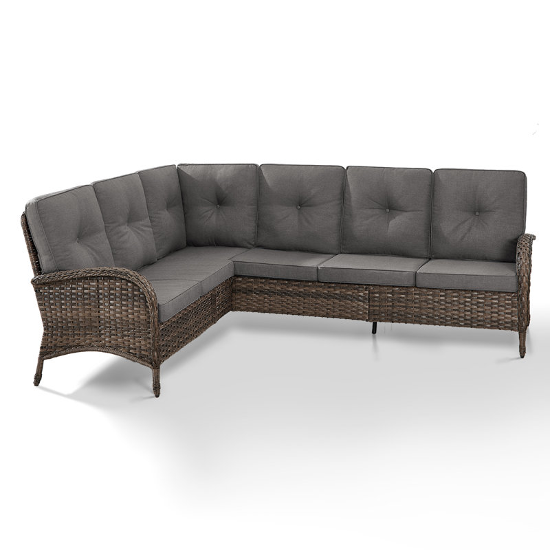 Gaetanino 90.3'' Wicker Outdoor Wicker Rattan Patio Sectional With Cushions, Gray