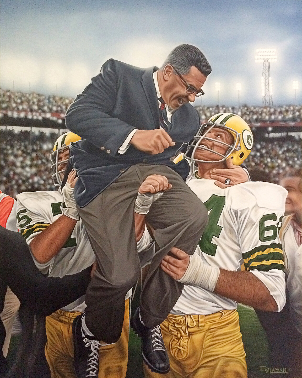 Vince Lombardi Green Bay Packers Coach On Canvas by Darryl Vlasak Print