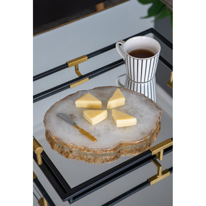 Assiette à charcuterie en agate naturelle - 10 po de diamètre - Blanc / Beige