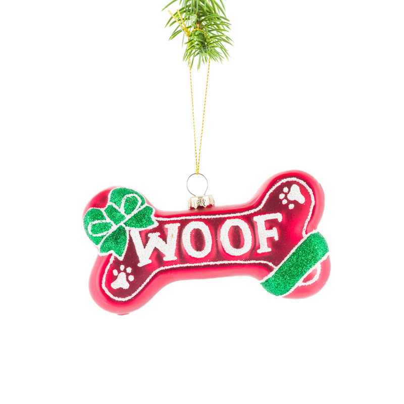 Ensemble de 2 ornements suspendus en os rouge "Wouf"