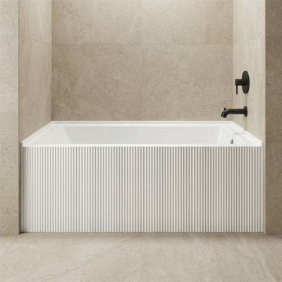 60" Alcove Acrylic Bathtub with Fluted Front Apron, Fiberglass Reinforced, Non-Porous Stain-Resistant Surface, Ergonomic Backrest, Slip-Resistant Base