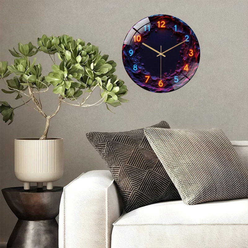 Neon Wall Clock Decor for Modern Home Decoration Art - 12'' Modern Glass Wall Clock