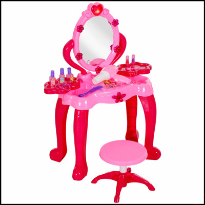 Ensemble de coiffeuse avec miroir, tabouret et 15 accessoires, lumières et sons interactifs pour enfants 3 à 6 ans Qabo