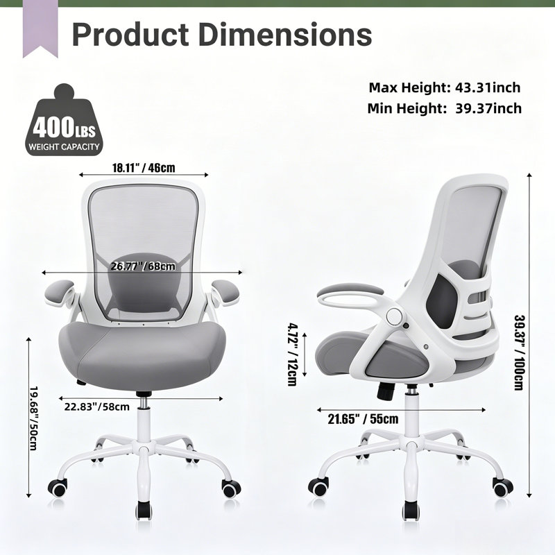 Fauteuil de bureau ergonomique Home Ofiice, Gris, Blanc