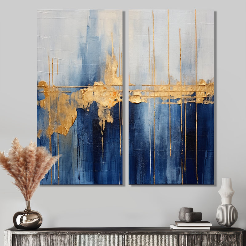 Tissu du temps abstrait bleu et or IV - impressions d'art moderne sur toile, 32" H x 32" W, Wrapped Canvas, Does Not Apply