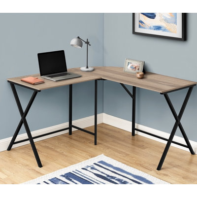 Bureau d'ordinateur de coin contemporain en forme de L avec grand bureau et structure en métal robuste pour un bureau à domicile moderne