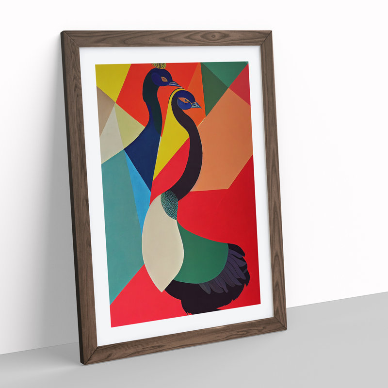 Abstract Peacocks No.2 - Wall Art, 34cm H x 25cm W x 2cm D, Walnut Framed