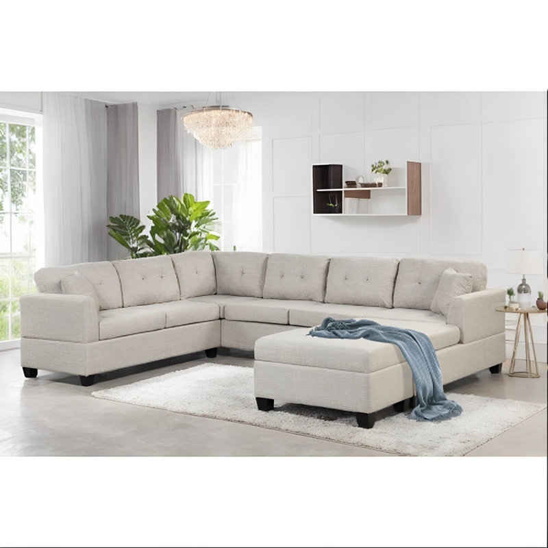 Canapé modulaire en U avec repose-pieds Jessaca, Lin beige
