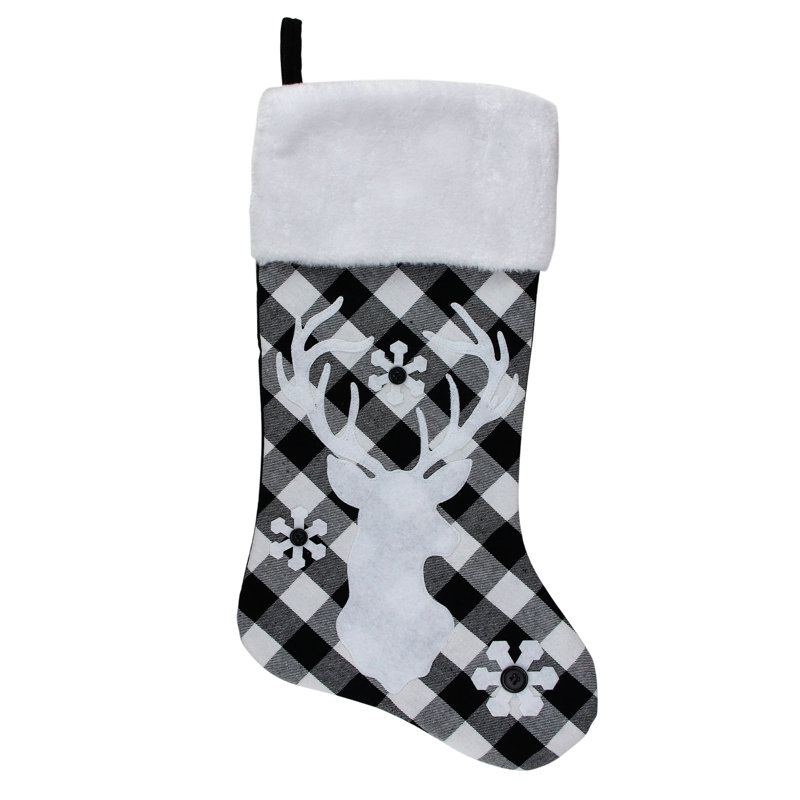 Bas de Noël en forme de renne à carreaux noir et blanc 20,5 "