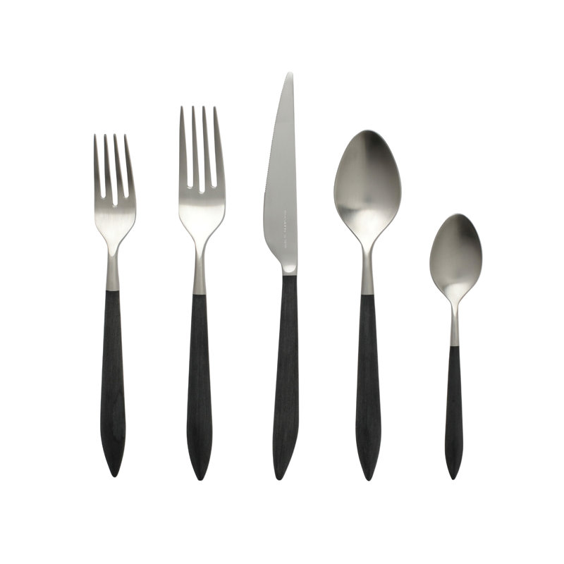 VIETRI Ares Stainless Steel Flatware Set, Silver/Black