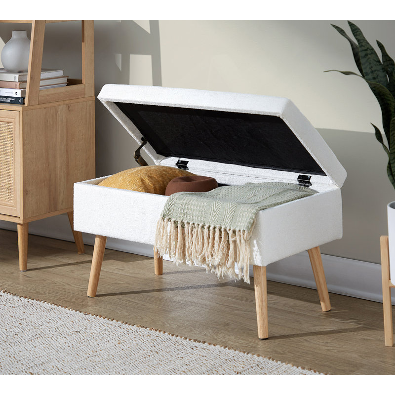 Bench In Natural Wood And Cream Fabric