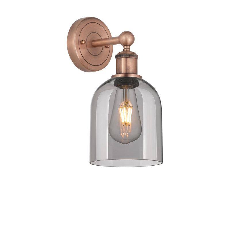 Applique murale 1 lumière 6 "Edison Allysson, Gris fumée clair, Cuivre antique