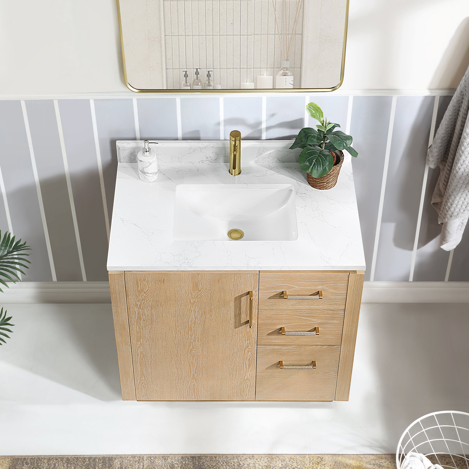 Cloverfield 36'' Single Bathroom Vanity, Gold, Washed Ash Gray