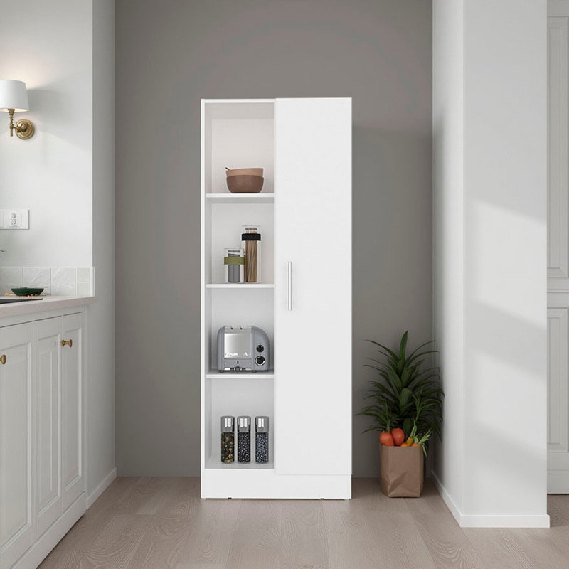 Garde-manger multi-rangement avec 4 tablettes de rangement ouvertes et une armoire à une porte pour le rangement caché, garde-manger polyvalent