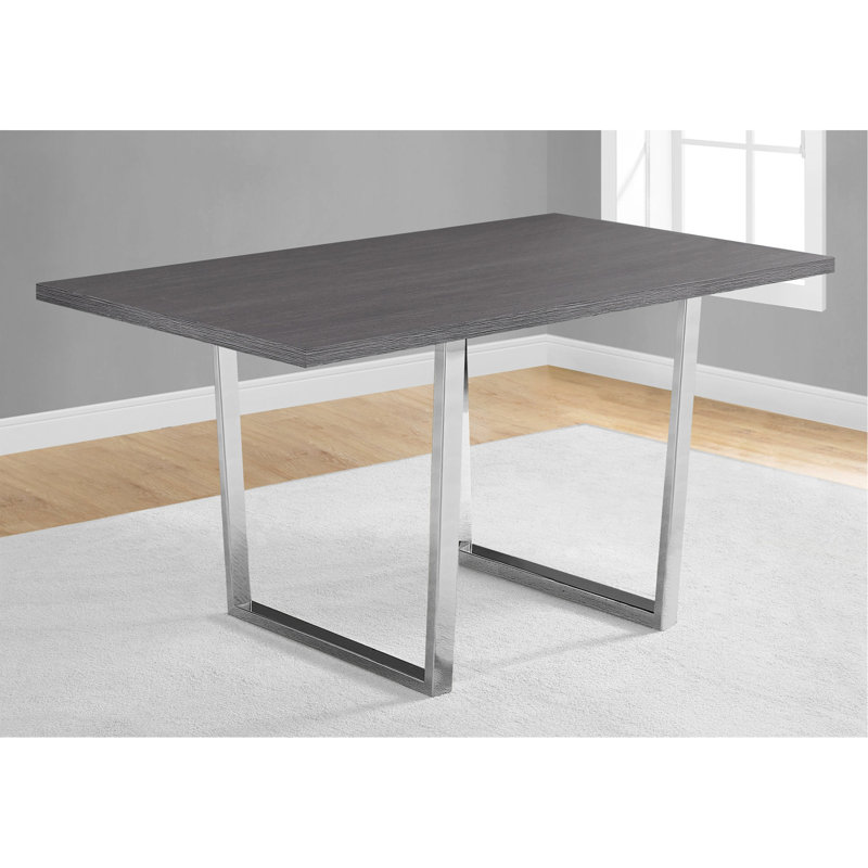 Table de salle à manger, rectangulaire, 60 po, cuisine, salle à manger, stratifié gris, métal chromé, contemporain, moderne