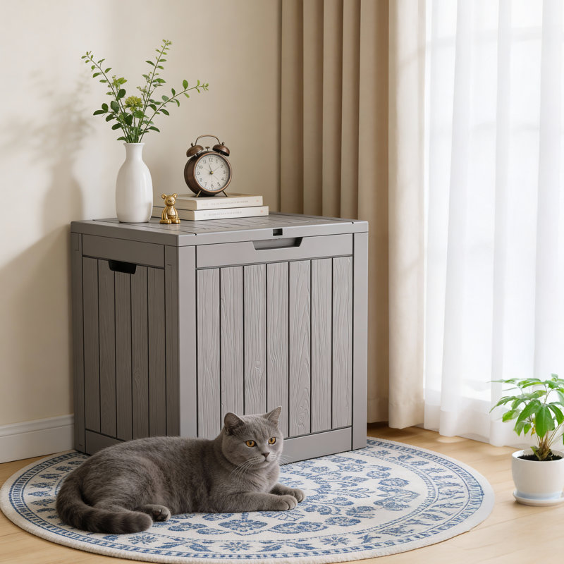 30 Gallon Water Resistant Durable Resin Lockable Deck Box(Light Brown/Gray), Light Brown (Gray)