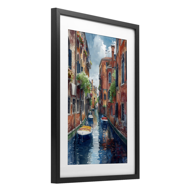 «Sunny Days On The Canal», reproduction sous verre encadrée, design par LSR Creative Studio, H 20 po x l 14 po