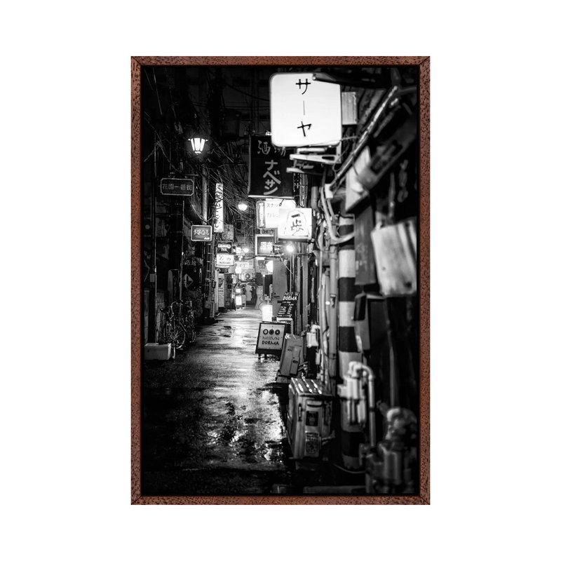 Shinjuku Golden Gai 1 Piece Wall Art on Canvas, 101.6cm H x 66.04cm W x 3.81cm D, Classic Brown Wood Floater Framed