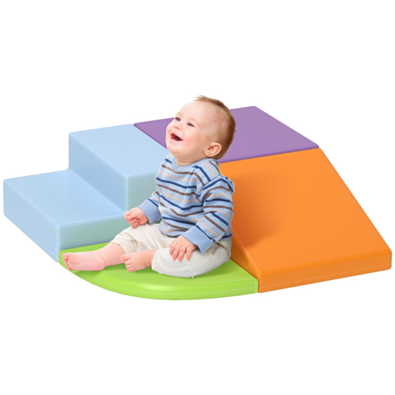 Orange 4-piece Toddler Soft Play Foam Set, Reconfigurable Climb Crawl Stairs And Ramp Play Blocks For Kids 1-3 Years Old