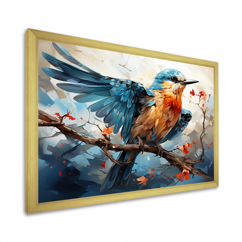 «Geometric Birds In Cubist Skies I», art mural sur toile, H 24 po x l 32 po x P 1 po, Cadre doré simple