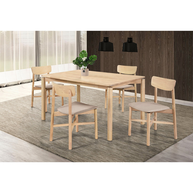 Table de salle à manger 5 pièces Mid-Century moderne en bois délavé blanc