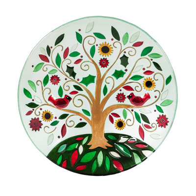 Bain d’oiseau en verre estampé à la main arbre de vie