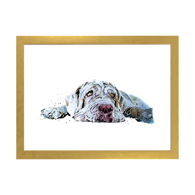 « L’amour du chiot Mastiff » par Edwatercolours-impression, H 16 po x l 24 po x P 1 po, Papier encadré doré, Blanc